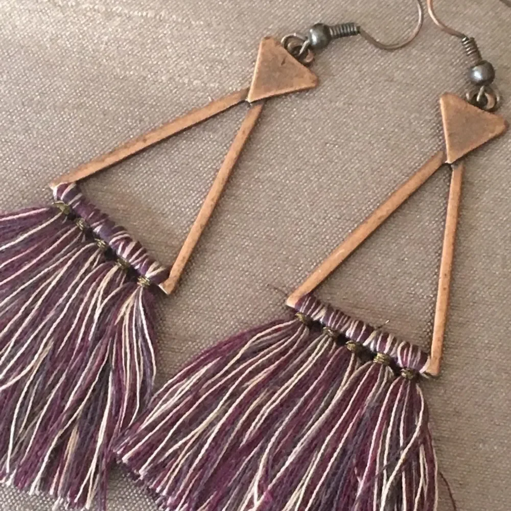 Copper Purple Tassel Triangle Earrings NWT
